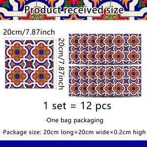 Close-up of 20x20cm vintage marble pattern tile stickers with size specifications
