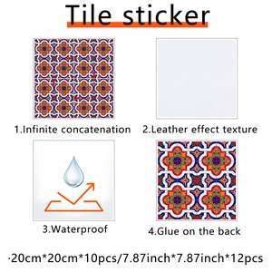 Detail of waterproof Moroccan style tile stickers with vintage marble texture and adhesive back