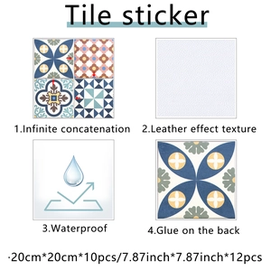 Detail view of waterproof leather effect tile stickers with geometric patterns