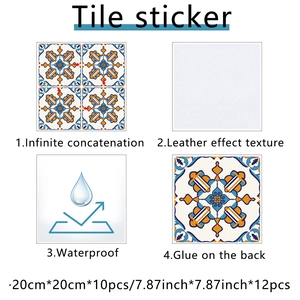Waterproof Moroccan tile stickers with leather texture for kitchen backsplash