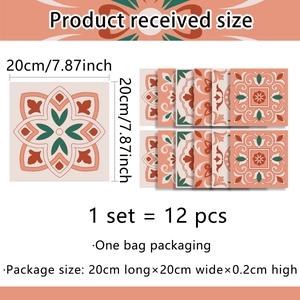 Detail showing 12pcs of 20x20cm vintage mandala tile stickers for kitchen and bathroom decor