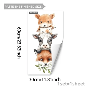 Cartoon animal wall stickers with watercolor fox and sheep for children room decor