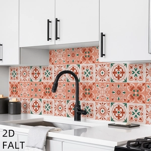 Moroccan style 2D flat tile stickers for kitchen backsplash decoration in orange and green