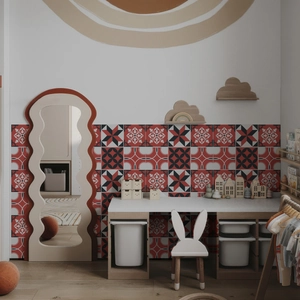 Retro geometric marble pattern wall stickers in red and black for modern home decor