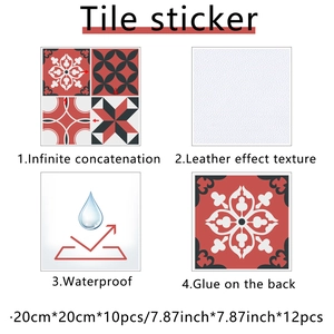 Red and black vintage geometric tile sticker with waterproof leather texture finish