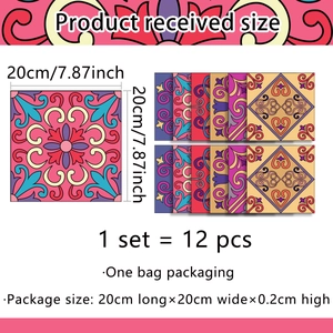 Detailed view of 20x20cm bohemian marble pattern tile stickers with size specifications