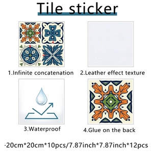 Detail of waterproof vintage mosaic tile stickers with self-adhesive leather texture