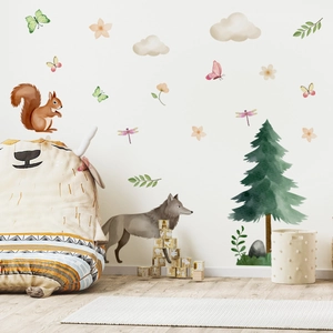 Forest animals and pine trees wall stickers set for children nursery room decoration