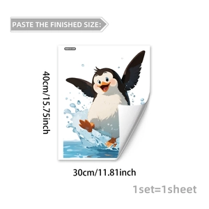 Detail view of penguin wall sticker made of waterproof PVC with dimensions 30x40cm