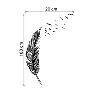 Detaillierter Wandaufkleber mit einer 120x180cm Feder, die sich in fliegende Vögel wandelt