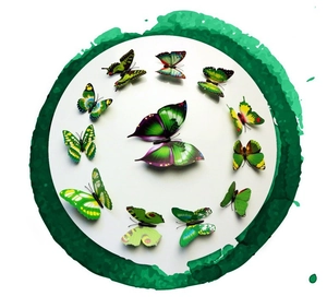 Lot de 12 stickers muraux papillons 3D vert émeraude avec des ailes à double épaisseur