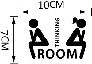 Detailed size chart for Thinking Room toilet sticker showing dimensions 10cm by 7cm