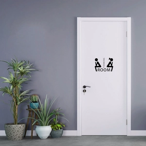 Creative black vinyl Thinking Room toilet door sticker with funny restroom icons