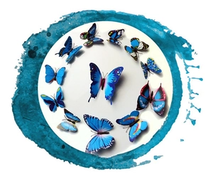 Lot de 12 autocollants muraux papillons 3D bleus avec ailes pliables décoratifs