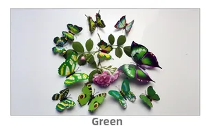 Detalle de pegatinas de pared de mariposas 3D verdes con texturas de alas reales