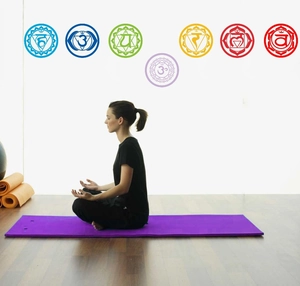 Mandala Yoga Om Meditation Chakra wall decals set with seven colored vinyl symbols