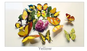 Juego de 12 vibrantes pegatinas de pared de mariposa 3D amarillas con patrones reales