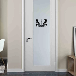 Funny silhouette man and woman stick figures with Thinking Room text on bathroom door