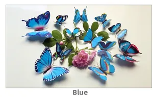 Pegatinas de pared de mariposas 3D azules con varios tamaños y patrones
