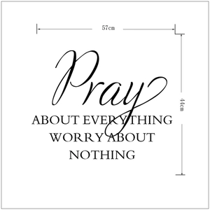 Detail view showing dimensions 57cm x 44cm for Pray About Everything black wall sticker