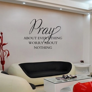 Artistic wall decal with text Pray About Everything Worry About Nothing for bedroom decor