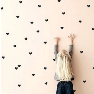 Creative DIY black heart wall stickers for kids room decoration in minimalist polka dot style