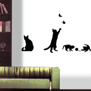 Decorative black cat silhouette wall stickers set for bedroom and living room decor