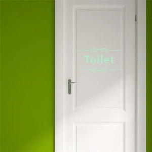 Luminous mint green Toilet door sticker with elegant scroll decorative patterns