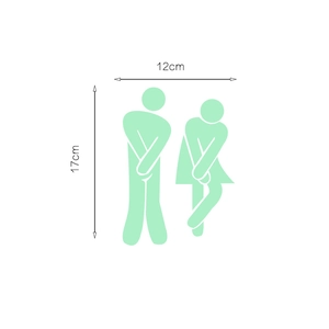 Luminous mint green funny toilet sticker featuring humor bathroom male and female figures