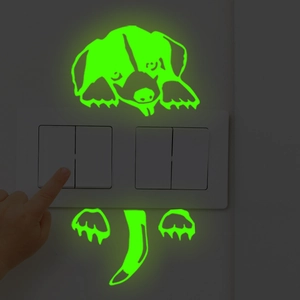 Pegatina de pared de perrito animado luminosa que brilla alrededor del interruptor