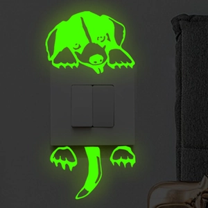Pegatina de pared para interruptor de perrito fluorescente con efecto verde brillante
