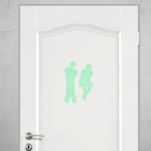 Luminous light green PVC toilet door stickers featuring creative male and female figures