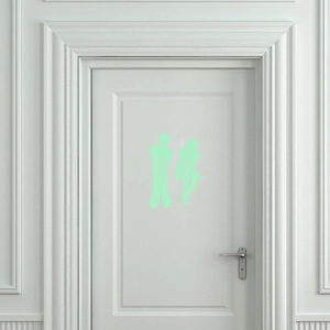 Glow-in-the-dark luminous bathroom door sticker with funny male and female toilet icons