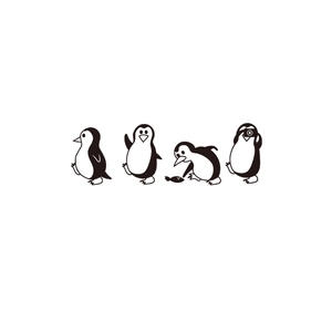 Detail view of four cute penguin wall stickers with different poses for DIY room decor