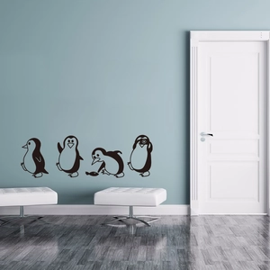DIY cute penguin silhouette wall stickers for kids room decor on light blue wall
