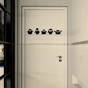 Minimalist black cartoon bird wall stickers with five owls for home wall decoration