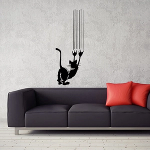 Wandtattoo mit schwarzer Katzensilhouette und Kratzspuren für moderne Wohnzimmer