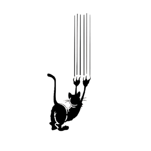 Detailansicht Wandaufkleber schwarze Katze Silhouette mit vertikalen Kratzspuren Design