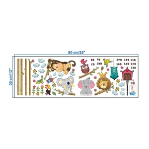 Detailliertes Layout der Kinder-Messlatte Wandtattoo mit Tiermotiven in der Größe 90x30cm