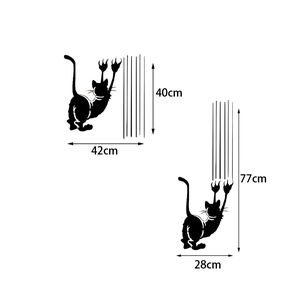 Detaillierte Maße der schwarzen Katzenkratzer Wandaufkleber, Formate 42x40cm und 28x77cm