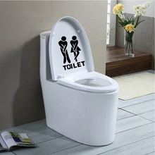 Minimalist black waterproof PVC toilet lid sticker with toilet sign and text decal
