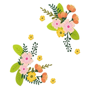 Close-up of vibrant pink and orange floral decals with green leaves for Christmas decor