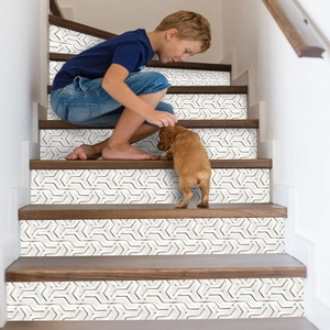 Modern Geometric 3D Stair Riser Stickers White Gold Y-Pattern PVC Self-Adhesive Waterproof DIY Home Decor Wall Decals