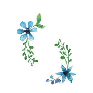 Detailed watercolor floral wall stickers featuring delicate blue flowers and green leaves