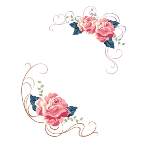 Floral corner stickers with pink roses and blue leaves for Christmas home decoration