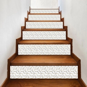 3D geometric tile stickers for stairs with gold Y-pattern and self-adhesive PVC finish