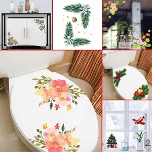 Waterproof PVC Wall Stickers Removable Christmas Flower Decorative Decals For Toilet Fridge Cabinet Home Decor