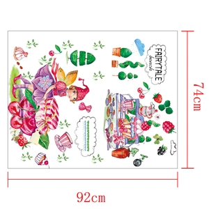 Fairytale elf and berry garden wall decal, magic potted plants PVC sticker 92x74cm