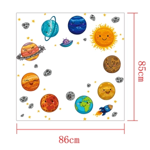 Pegatinas de pared espacio dibujos animados con planetas y cohetes para dormitorio
