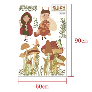 Detailed sheet of cartoon forest wall decals with girls and mushrooms sized 60cm x 90cm